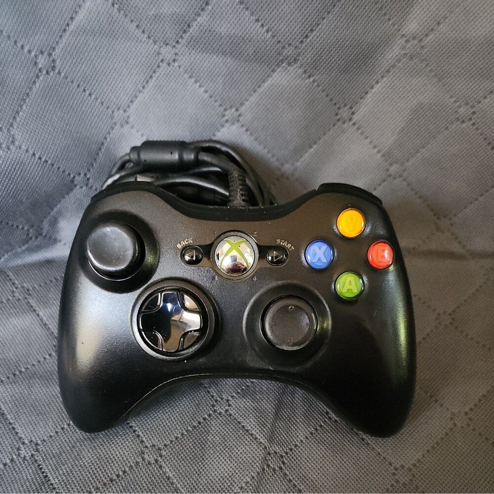 Black Controller Wired Gamepad Microsoft Original Xbox 360 Not Tested